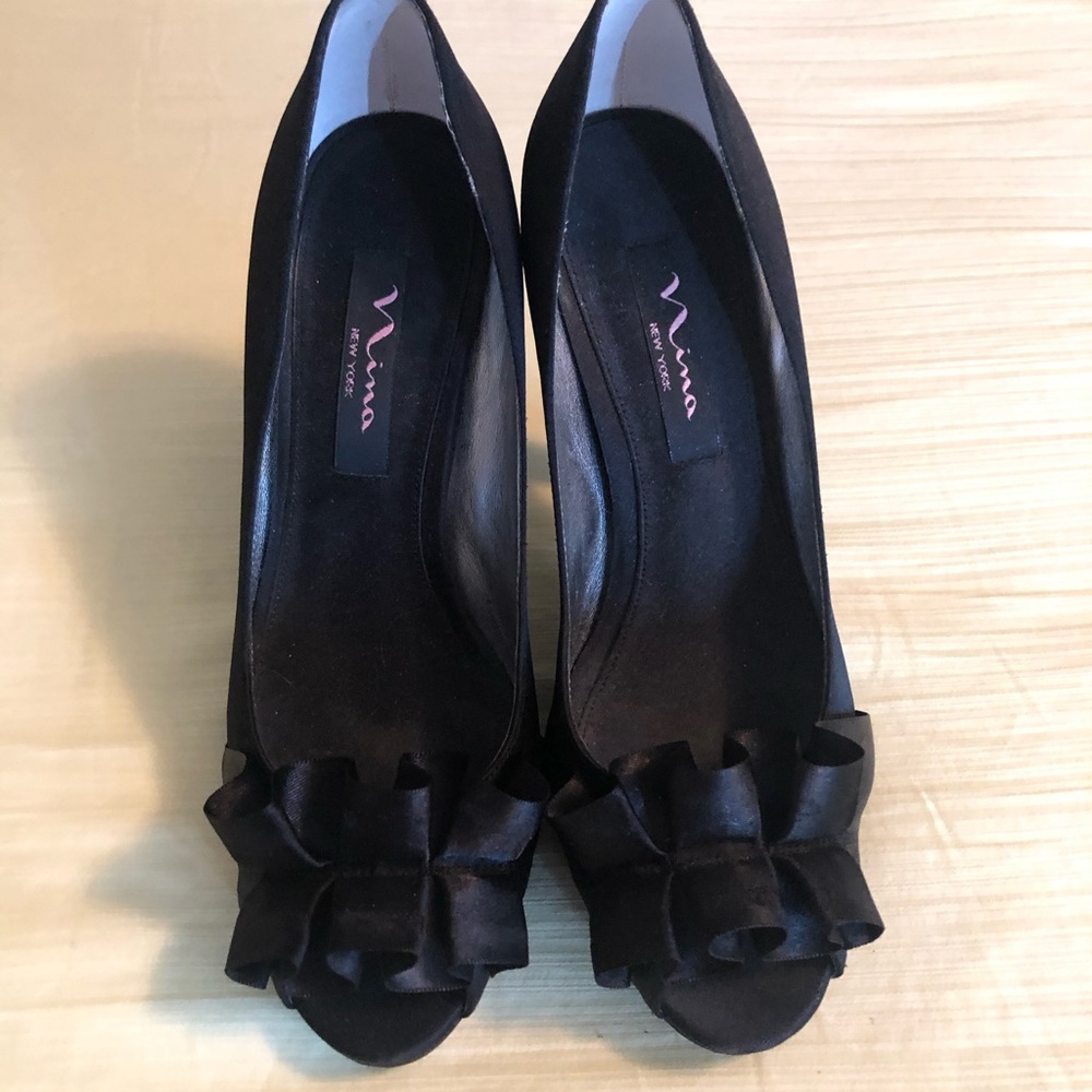 Black satin heels